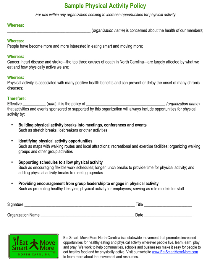 Physical activity policy index